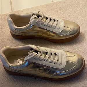 Dolce Vita Metallic Gold and Cream Low-Top Sneaker